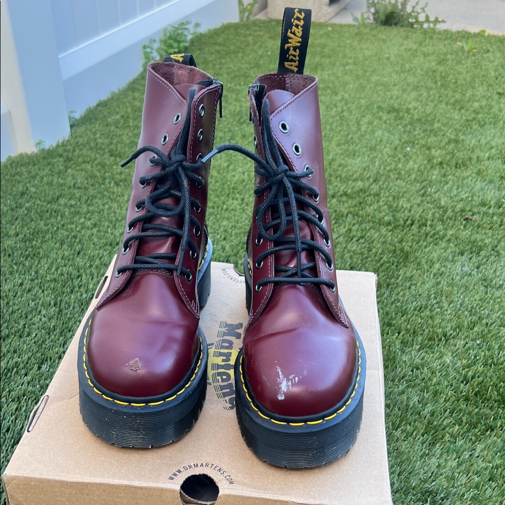 Dr. Martens Jadon Cherry Red Platform boot. Size 8